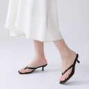 Women's Kitten Heel Sandals Square Toe Slip on Flip Flop Heels 2 Inch Thong Sandals Party Dress Heeled Sandals, Black US 8