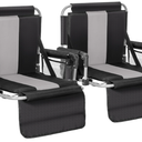 ALPHA CAMP Stadium Seat Chair for Bleachers with Back & Arm Rest, Black Grey-2pcs