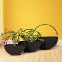 Textured Black Metal Garden Hanging Planters for Indoor Plants - Outdoor Hanging Plant Holder - Wall Plant Holder with Drain Holes for Plants and Flower (Set of 3)