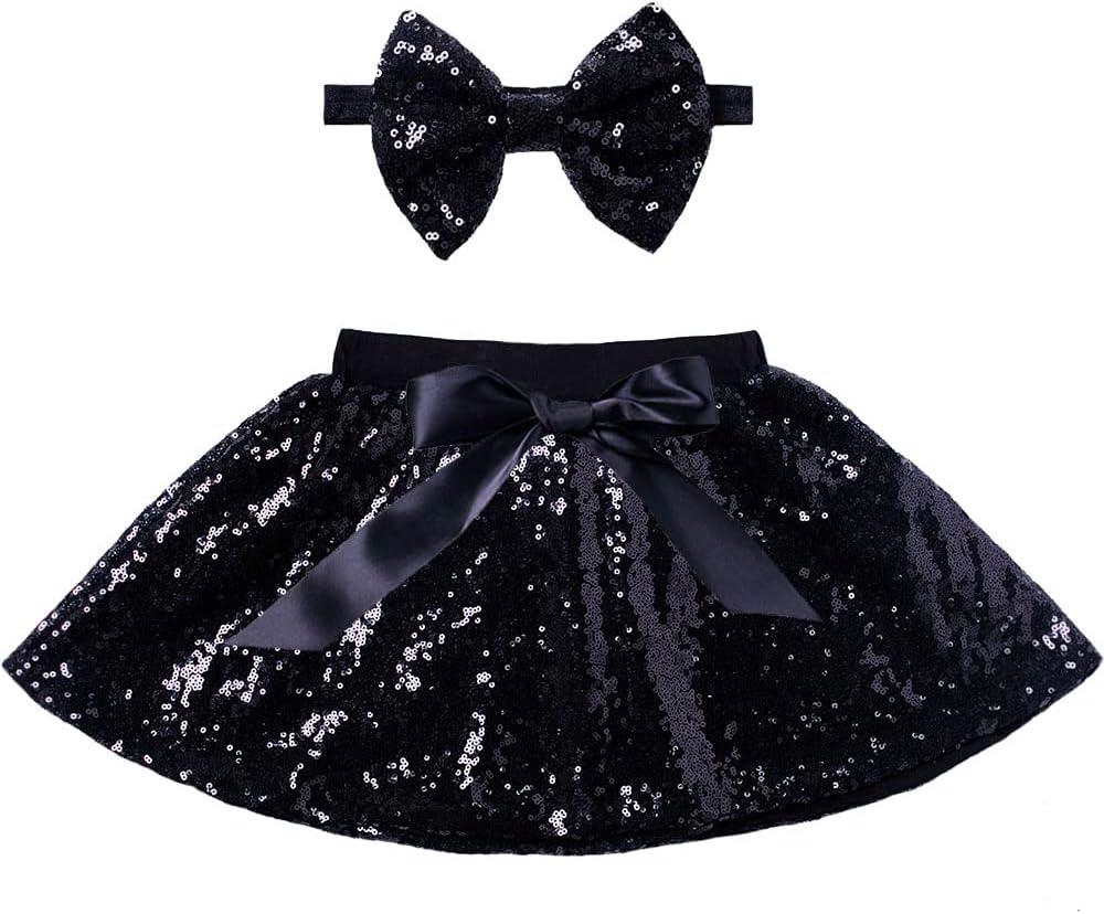 Cilucu Baby Girls Skirts Sparkly Sequin Kids Birthday Party Skirts Girls Princess Mini Skirts (6 Years, Black)