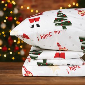 HITIME Twin Size 3-Piece Christmas Sheet Set - Ultra Soft & Breathable Polyester Bed Sheets, All Season Cooling Bedding with Deep Pockets, Wrinkle & Fade Resistant (Christmas Pattern)