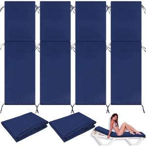 4 Pcs Waterproof Chaise Lounge Cushion Cover Outdoor (Not Includes Cushion) 72 x 21 x 3 Inch Chair Replacement Cover Chaise Slipcover with Zipper Ties for Patio Pool (Navy Blue)