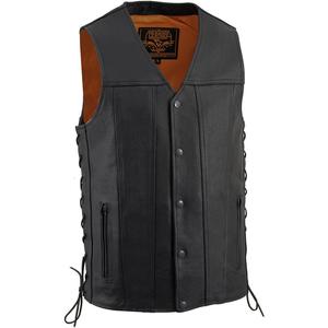 Milwaukee Leather MLM3520 Men's Black Leather Vest - Classic V-Neck Straight Bottom Side Lace Motorcycle Rider Vest - XX-Large