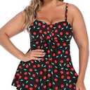 Avidlove Two Piece Bathing Suits Tankini Swimsuits for Women Ruffled Flounce Top with Bikini High Waisted Bottom Cherry L