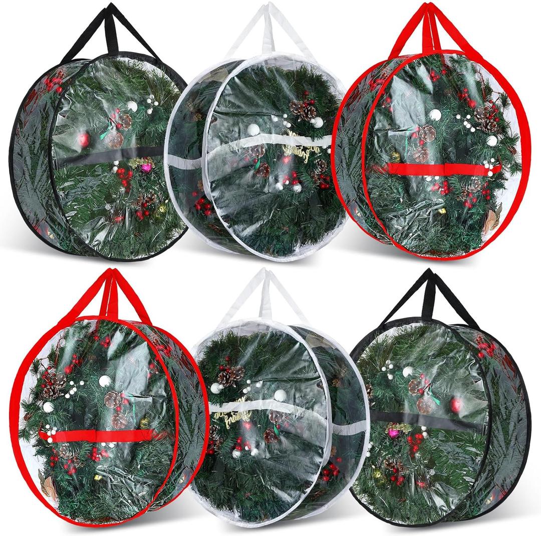 Zhengmy 6 Pcs Clear Christmas Wreath Storage Bag Wreath Storage Container With fixing strap Wreath Storage Box with Handles for Storing Garland Holiday Wreath Wrapping(24 Inches)