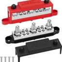Joinfworld Power Distribution Block 400A Bus Bar 12V 48V with 3 x 3/8"(M10) Studs 12 Volt Automotive Marine DC Battery Busbar Terminal Block with Cover - Negative & Positive