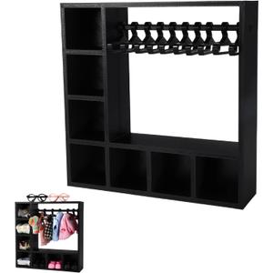 Doll Clothes Closet, 7.87x7.87x1.97in Sturdy Plastic Doll Wardrobe Cloth Cabinet Storage with 10 Hangers for Organizing Clothes Shoes Hats Sunglasses Bags Outfit and Supplies Accessories(Black)