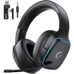 2.4GHz Wireless Gaming Headsets for PS5, PS4, PC, Switch - Bluetooth 5.3 Gaming Headphones with Noise Canceling Mic, 7.1 Surround Sound, 70H Battery, Blue Lighting - Black