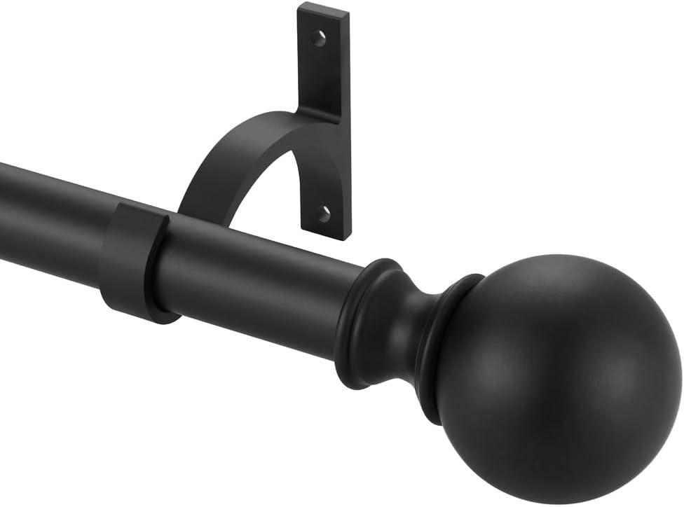 Matte Black Curtain Rods 28 to 86 Inch, Decorative Curtain Rods with Round Finials, Heavy Duty 1-Inch Telescoping Drapery Rods, Splicing Decorative Curtain Rods Matte Black