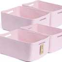 MiniArk Large Storage Baskets for Organizing, Closet Shelf Baskets for Clothes Blanket Towels, Baby Nursery, Toy Bins Box, Woven Rope Baskets, 17 x 13 x 7.5, 4 Packs Light Pink