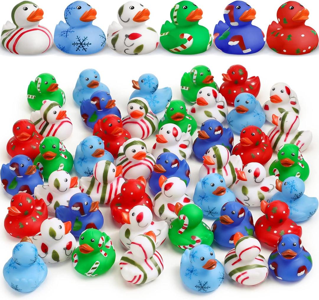 Vinsot 96 Pcs Easter Rubber Ducks Bulk Candy Colorful Cruise Bath Toys for Kids, Easter Basket Stuffers, Egg Hunt Fillers, Birthday Party Favors Gift (Christmas)