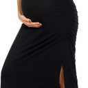Smallshow Women's Split Long Maternity Dress Sleeveness Ruched Pregnancy Clothes (Medium, Black)