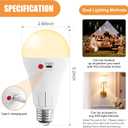 Vitnucrol 2 Pack Rechargeable Light Bulbs with Remote, E26 Wireless Battery Operated Light Bulb for Lamps, 2600mAh 3 Colors Dimmable Emergency LED Light Bulbs, 7W, 300LM