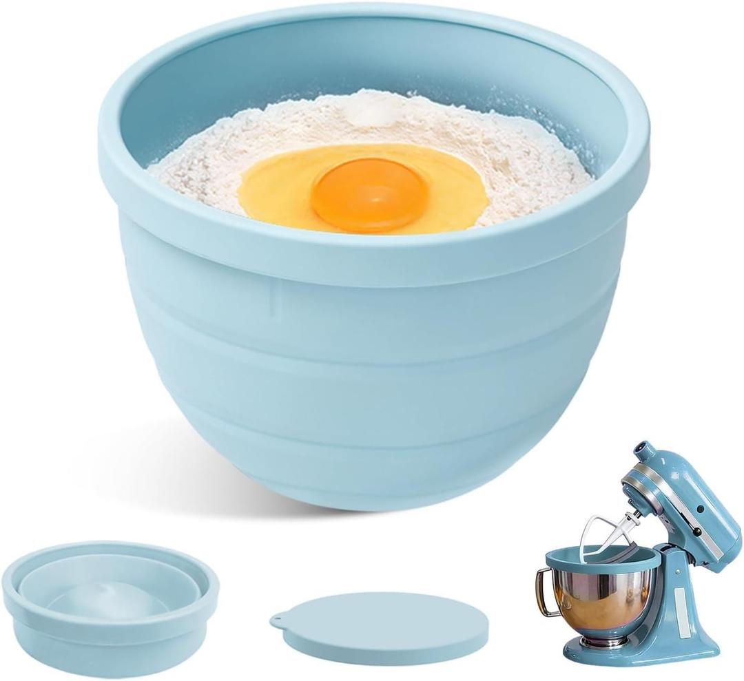 5 Qt Foldable Tilt-Head Silicone Liners for kitchenaid Stand Mixer, Silicone Bowl Liners with Lids, Kitchen Aid Accessories and Attachments for Baking and Cooking (1pcs Blue)