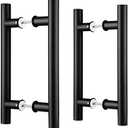 EaseLife 12" Double Sided Push Pull Door Handle,Matte Black,Stainless Steel,H Shape Sliding Door Handle,Fit for Glass Door Wooden Door,2 Pack