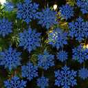36pcs Christmas Navy Blue Snowflake Ornaments Plastic Glitter Snow Flakes Ornaments for Winter Christmas Tree Decorations Size Varies Craft Snowflakes