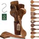 Teak Wood Utensil Set – Premium Natural Wooden Cooking Tools for Nonstick Cookware, Stirring & Serving – Durable, Non-Toxic Kitchen Spatulas (12)