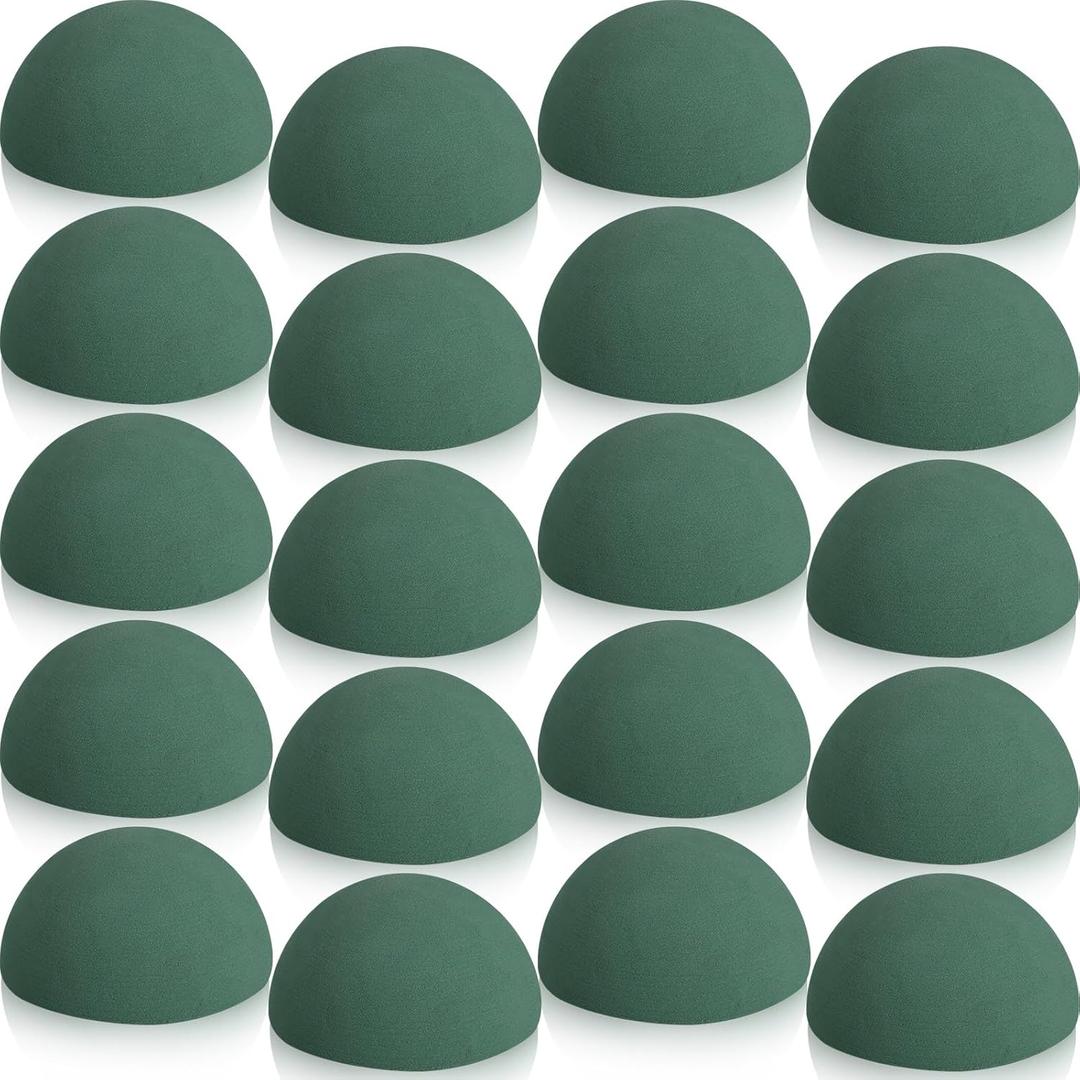 20 Pack Green Floral Dry Foam Half Ball Block Dry Foam Balls Craft Supplies for Artificial Plant Floral Arrangement(3.54 x 1.77 Inch)