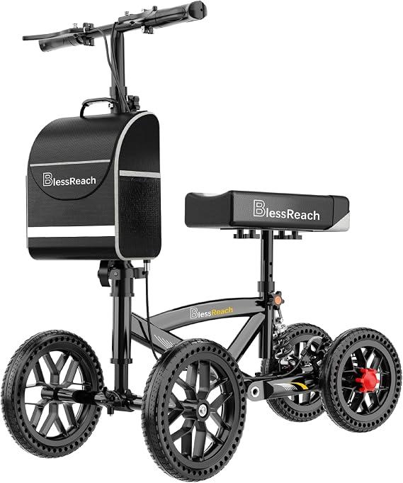 BlessReach Foldable All Terrain Knee Scooter for Adults for Foot Injuries
300lbs Foldable Leg Knee Scooter, Disc Brake System, 13" Cozy Knee Pad, Knee Scooter for Broken Ankle Foot Injuries, Black