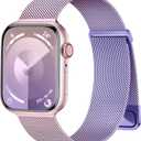Rabini Compatible for Metal Apple Watch Series 11 10 9 8 7 6 5 4 3 SE Ultra Band 41mm 40mm 38mm 44mm 46mm 45mm 42mm 49mm, Stainless Steel Magnetic Mesh Strap for iWatch Bands Women Men Lavender Pink