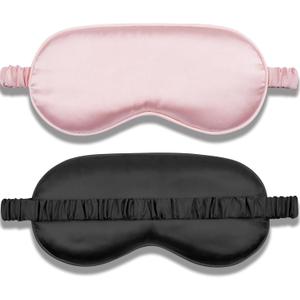 Sleep Mask 2 Pack, Soft Blackout Eye Mask for Women Men, Eye Sleep Shade Cover for Back and Side Sleeper, Sleeping Mask Night Blindfold for Night Sleep, Travel, Nap (Pink, Black)