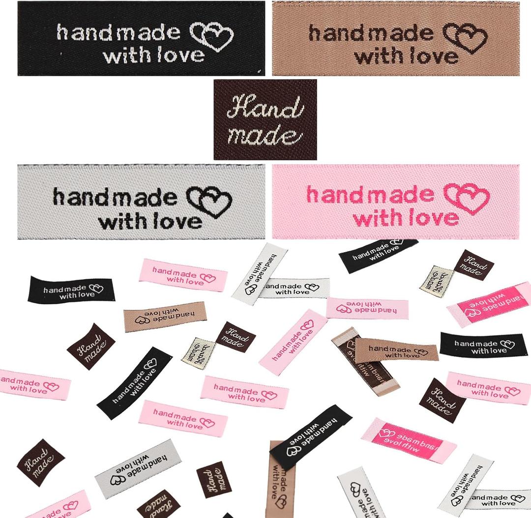 260 Pieces of Sewing Labels for Handmade Items, Sewing Labels, Two Styles to Choose from, Widely Used in DIY Crafts, Knitting, Crochet, Suitable for Handicraft Enthusiasts (4 Colors)