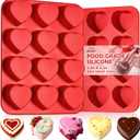 HKNMTT Silicone Heart Molds Valentine's Day for Chocolate Muffin Chocoflan Cake Egg Bites Jello Soap Cupcake Baking, 12 Cavities 2 Pack Love Shapes Red Dessert Pan Handmade DIY Gift Oven Safe Mould