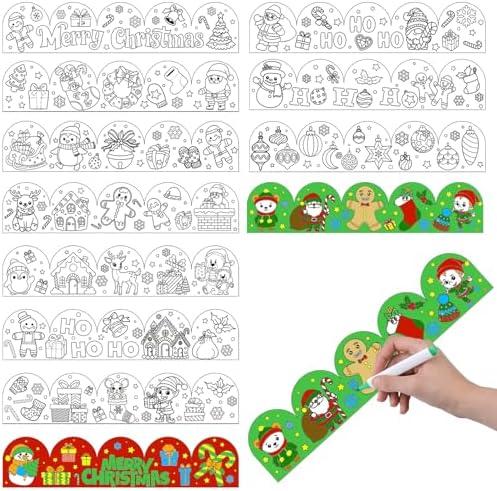 Zonon 68.9 ft Color Your Own Christmas Bulletin Board Borders for Kids Classroom Decorations DIY Merry Christmas Crafts Bulk Color Your Own Santa Gingerbread Man Crafts for Home Party Activities