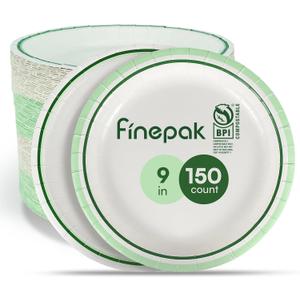 Disposable Plates 9 Inch, 150PCS Paper Plates Bulk with Green Rims, Heavy Duty Paper Plates for Graduation/Retirement Party, Picnic, BBQ, Microwave, Breakfast, Lunch & Dinner
