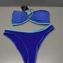 ZAFUL Women's Bandeau Bikini V Strapless Confetti Colorblock Tie Back High Cut Two Piece Swimsuit Bathing Suits (Blue, L)