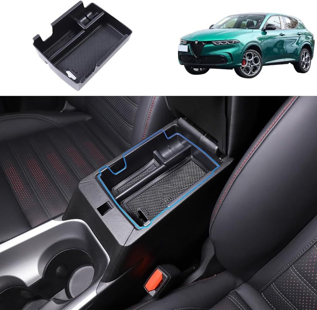 Car Center Console Organizer Tray Compatible with Alfa Romeo Tonale 2022-2024 Accessories Console Organizer Central Storage Box, Armrest Organizer Insert Tray Armrest Console Organizer