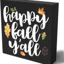 2 x Funny Autumn Leaves Wooden Box Sign Plaque Happy Fall Y'all Wood Box Sign Rustic Art Home Shelf Desk Decor 5 X 5 Inches