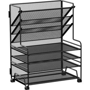 4-Tier Paper Organizer + 3-Pocket File Holder + Drawer + Pen Holders, Desktop File Organizers Paper Tray for Office Supplies School Classroom Organization (Black, No Drawer & Pen Holder)