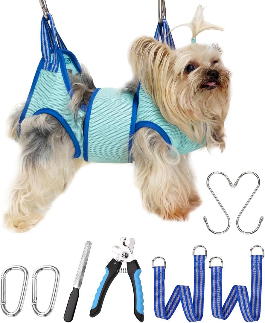 Kkiimatt Dog Grooming Hammock, XXS Dog Hanging Harness Holder for Nail Clipping,Nail Trimming Hammock, Grooming Sling Hanger Restraint Bag with Wide Strap Sewed, XX-Small 7 LB Max/Turquoise