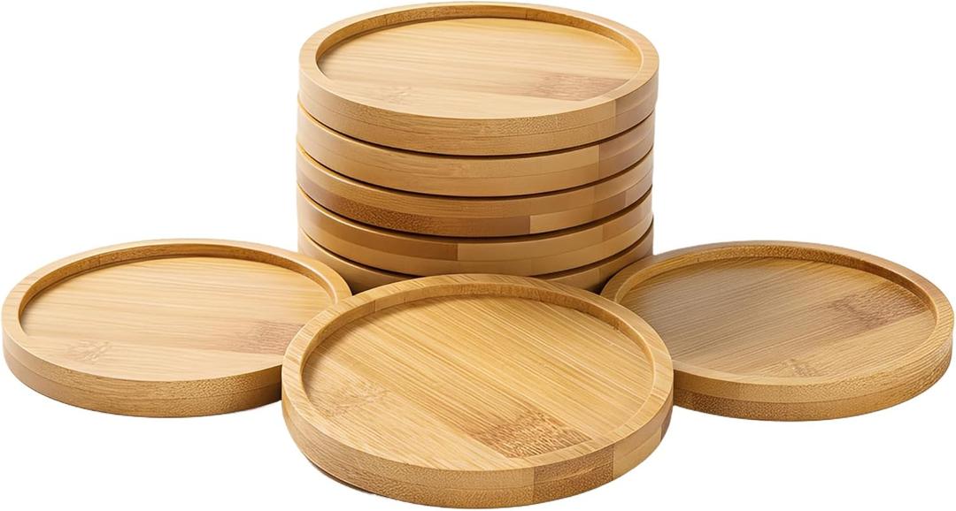 10 Pcs Round Bamboo Coasters 3.7 Inch, Blank Mats for Crafts DIY Mosaic Tile Base, Small Indoor Plant Coasters, Reusable Eco-Friendly Design