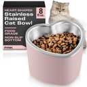 OCM Raised Cat Bowl  8oz Heart Shaped Elevated Bowls, Stainless Steel, Non-Slip, Promotes Digestion, Reduces Vomiting, Indoor Cat & Small Dog Bowls (Pink)