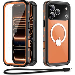 Beasyjoy for iPhone 17 Pro Max Case Waterproof, Built-in Screen Protector & Full Body Protection, Heavy Duty Rugged Military Shockproof Dustproof Case, Compatible with MagSafe, 6.9" Orange