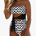Viottiset Women's Bandeau One Piece Swimsuit Strapless Tie High Cut Out Bathing Suit, XL