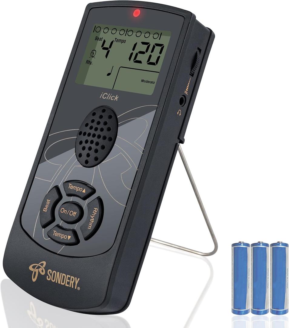 Sondery Digital Metronome for Guitar Piano Drum and All Instruments, Woman Vocal Counting Option, Direct Controls via Buttons, Easily Reading Big Screen, Power by Batteries or USB (iClick)