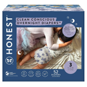 The Honest Company Comfort Dry Disposable Overnight Diapers for Sensitive Skin, Hypoallergenic, Baby Cozy Cloud and Star Signs Design Club Box Size 3 (16–28 lbs) 52 Count