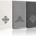 3 Pcs Decorative Gray Hand Towels for Bathroom Kitchen 13.3 x 29.5'' Farmhouse Damascus Luxury Embroidered 100% Cotton Towels Art Decor for Bathroom Kitchen