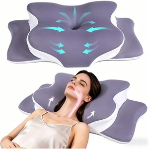 Pillow for Neck Pain Relief, Cooling Memory Foam Cervical Contour Support, Queen