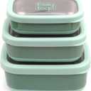 3 Pack Stainless Steel Food Containers with Silicon Lid & Non-Slip Exterior, LeakProof, Airtight Rectangular Portion Control Storage Lunch Box, Togo Lunch Containers for Adults - Green