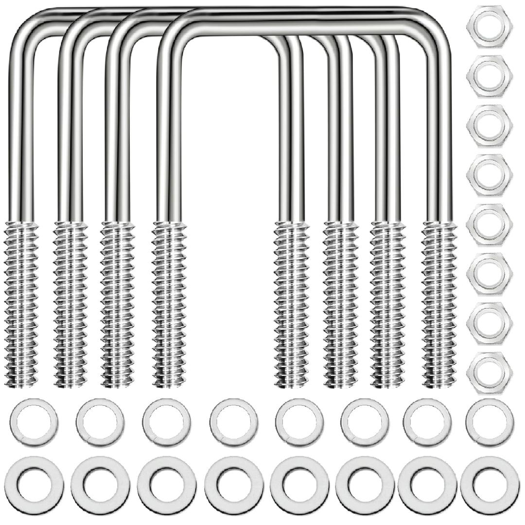 4 Sets 304 Stainless Steel Square U Bolt,U Bolts 3 inch Wide,1/2" D x 3-1/16" W x 4-5/16"L U-Bolts for Boat Trailer with Nuts and Washers, for Automobiles Trailer, Ski Boat