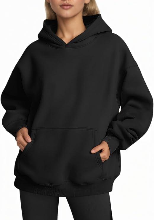 Hoodies for Women Oversized Trendy Sweatshirts Pullover Fleece Long Sleeve Sweaters Winter Outfits Y2k Clothes (Medium, Black)