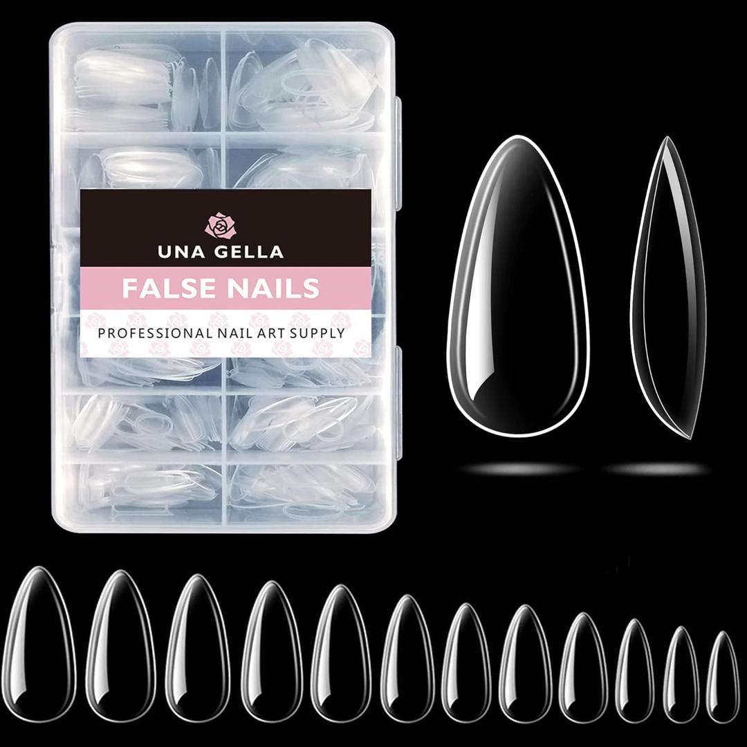 UNA GELLA Medium Almond Gel Nail Tips, 504PCS Clear Fake Nails Tips Shape Full Cover Acrylic Gel Nail Extension For Diy home Salon 12 Sizes