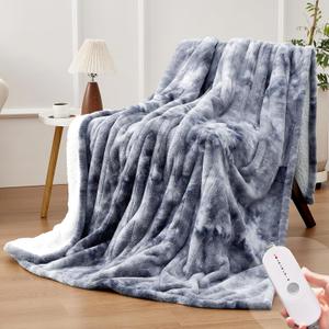 HYLEORY Electric Heated Throw Blanket 50''x60'' - Soft Thick Faux Fur Heating Blanket with 5 Heat Levels & Auto-Off 3 Hrs, Fluffy Flannel Warm Blankets for Winter Couch Bed,ETL Certification, Grey