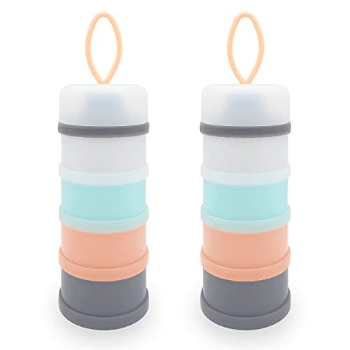 LADISO Baby Formula Dispenser, Formula Container, Portable Milk Powder Container, Non-Spill Stackable Baby Snack Storage Container, Baby Feeding Travel Storage Container, BPA Free, 4 Layers 2 Packs