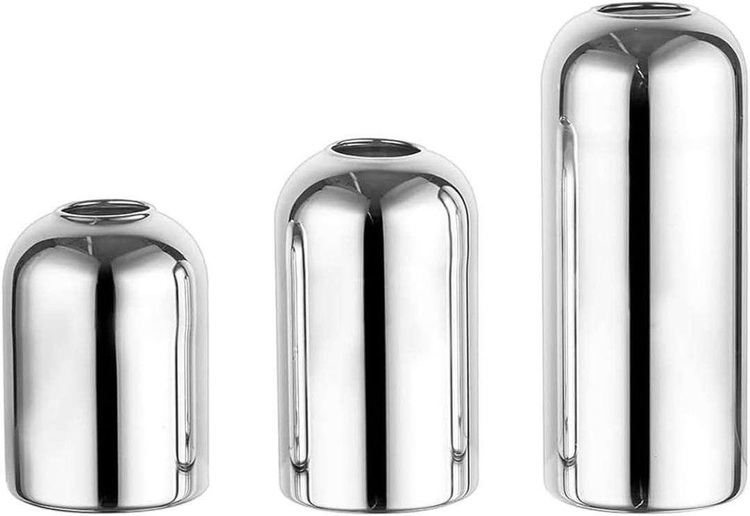 WGVI Silver 1 Set of Cylindrical Bud Vase Cylinders, 3 Different Heights, 3.5", 5.5", 8", Glass Floral Centerpiece Display for Wedding Party Table Spread Home Décor