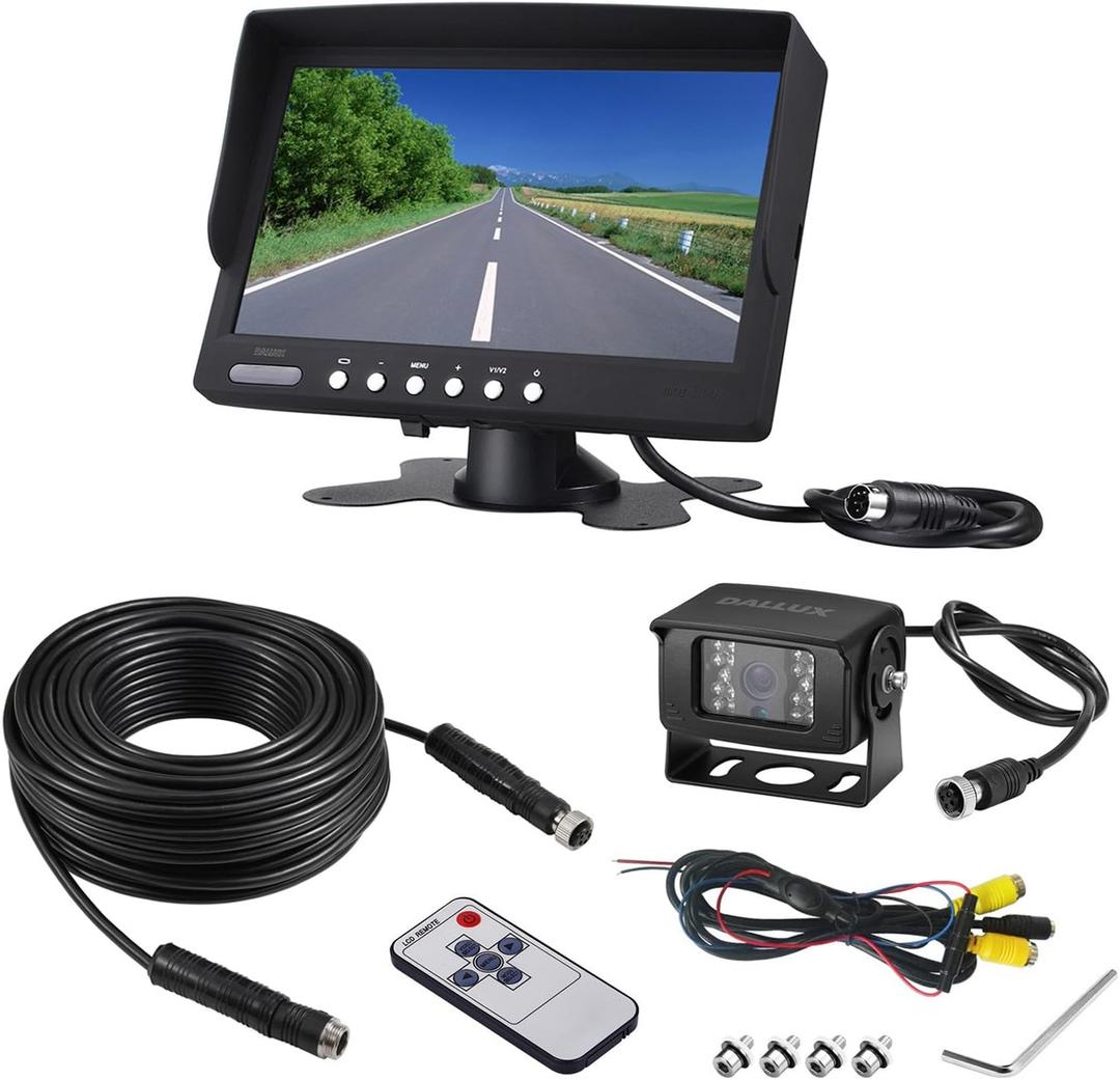 Truck Backup Camera Monitor kit,Heavyduty Vehicle Waterproof Night Vision Wide Angle Rearview Cab Cam+7 inch Screen+66ft Extension Cable for Bus/Van/Fifth Wheel/Trailer/RV/Camper/Pickup/(12V-24V) (DL001)